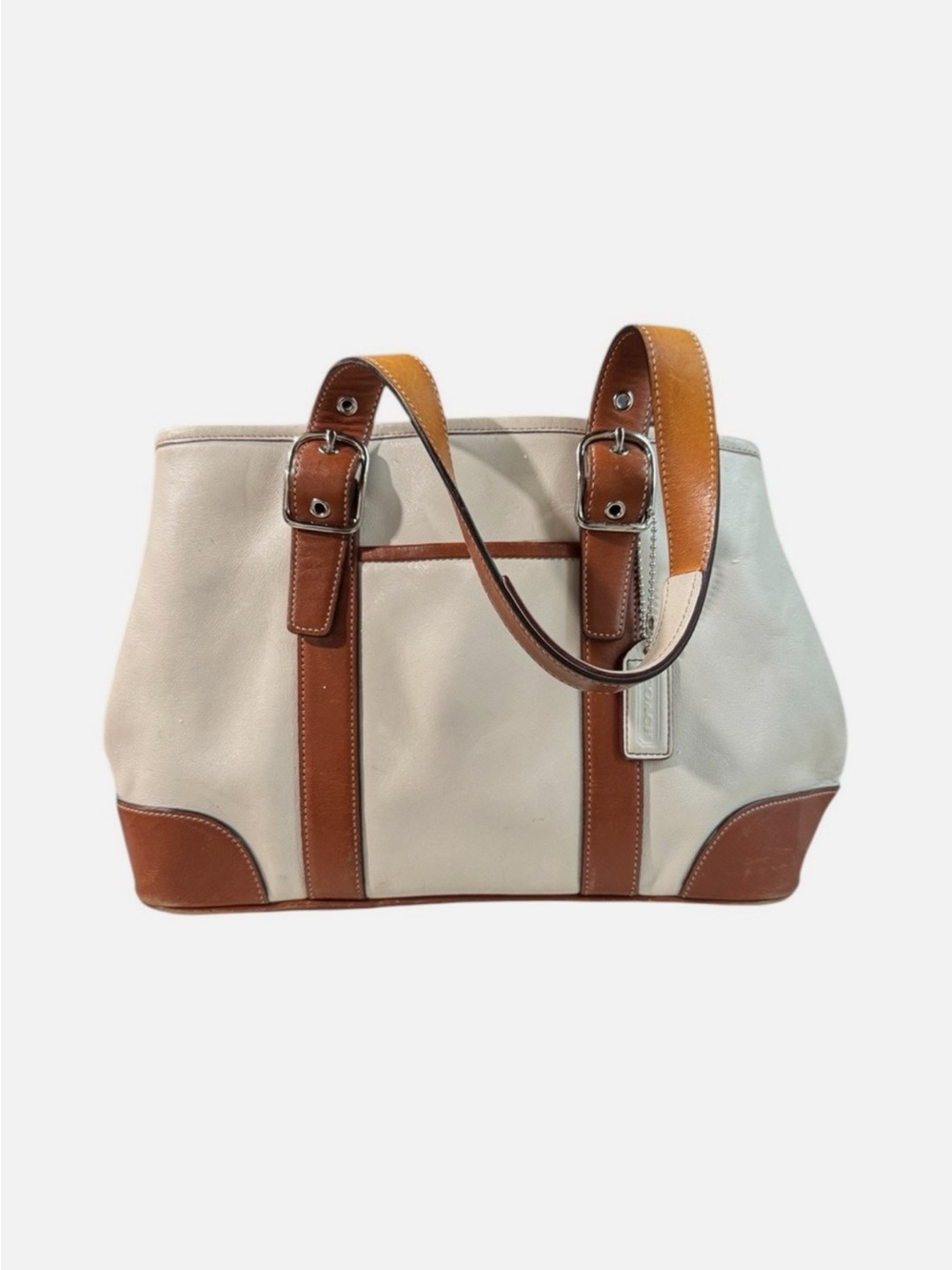 Coach Cream Canvas Shoulder Bag with Tan Leather Trim